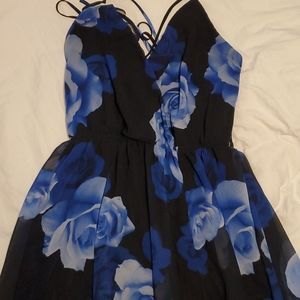 Lulu's Black and Blue Floral Maxi Dress